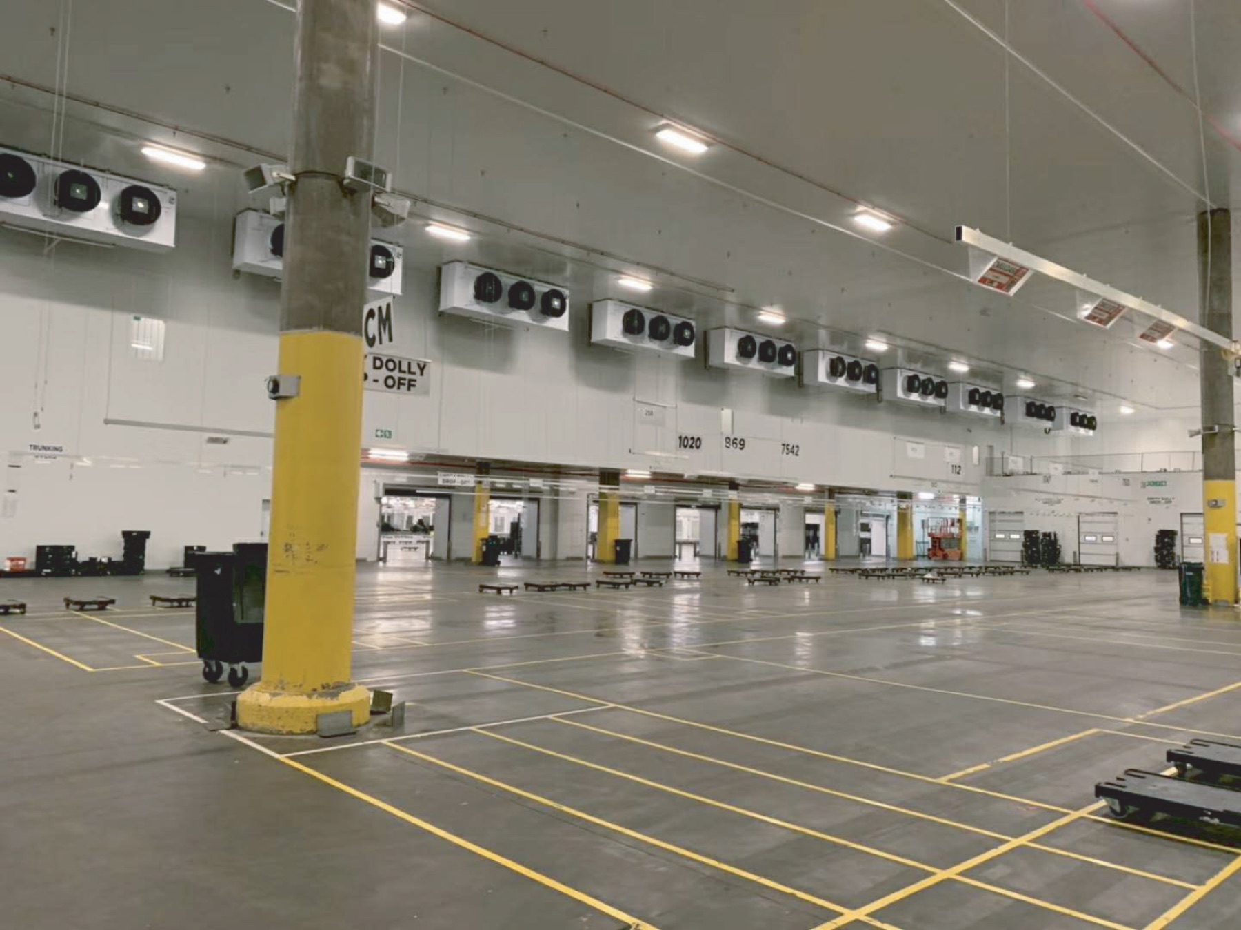 Large frozen warehouse with multiple air coolers