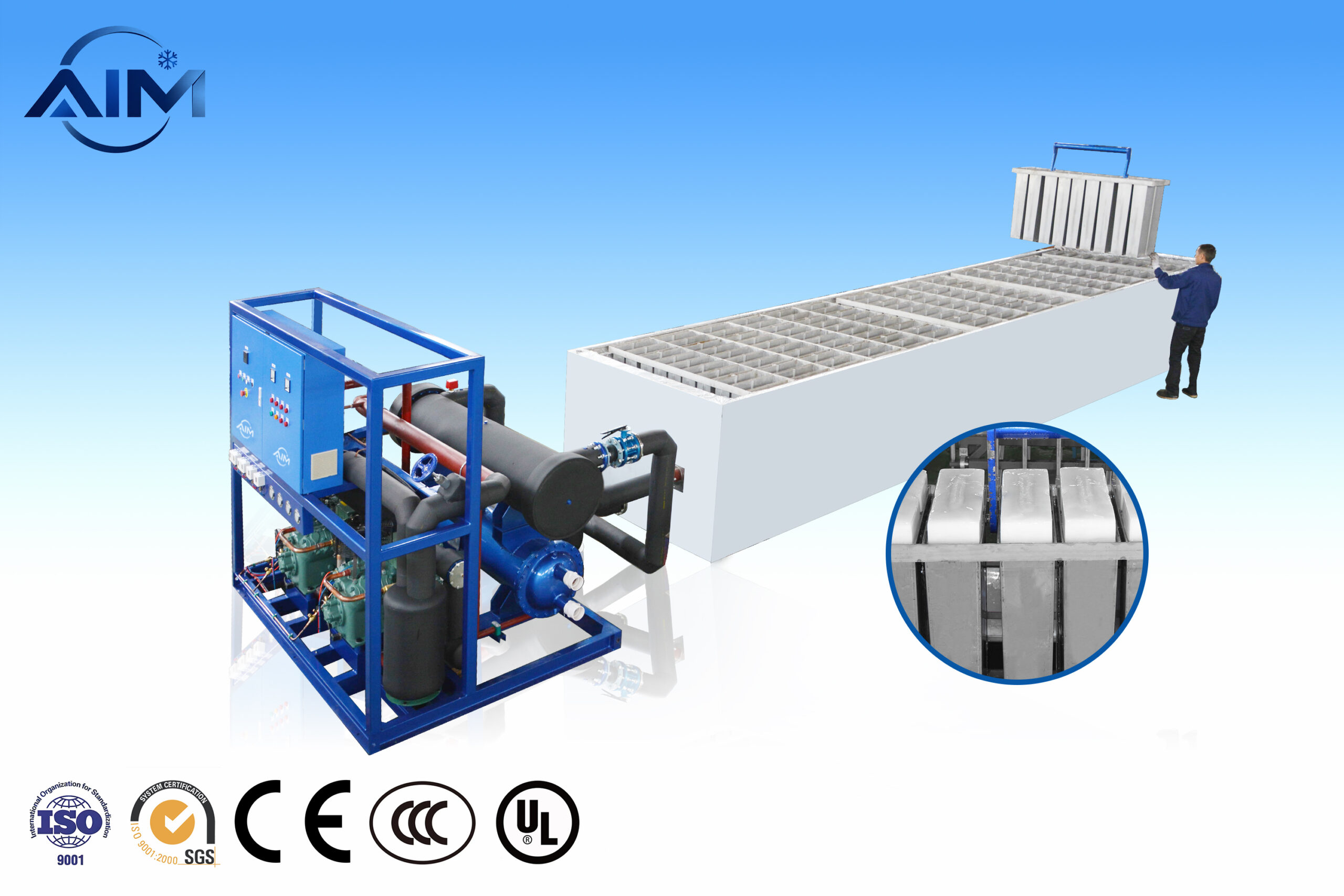 AB-40T-BE brine cooling block ice machine for fishery and ice distribution