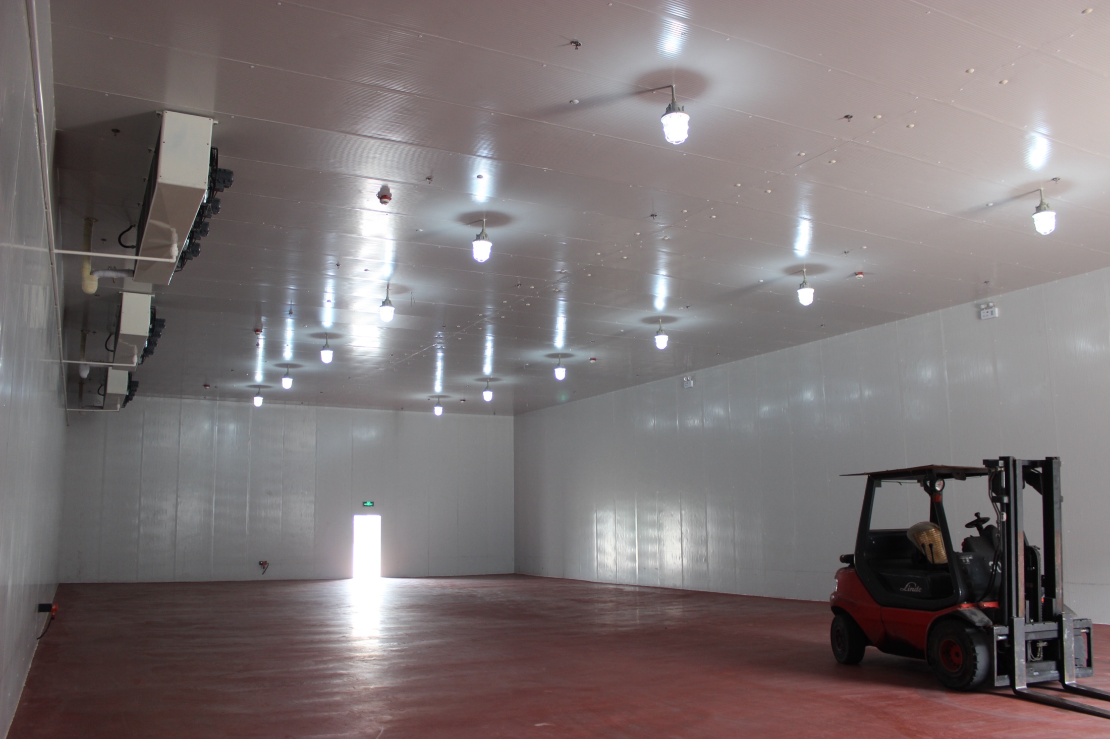 0C-5C chilled cold storage room with refrigeration equipment and forklift